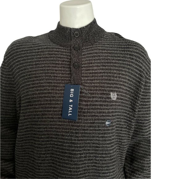 🔧Men's Sweater Big Tall Size 2XL Chaps Button Mock Sweater Charcoal - Picture 4 of 12